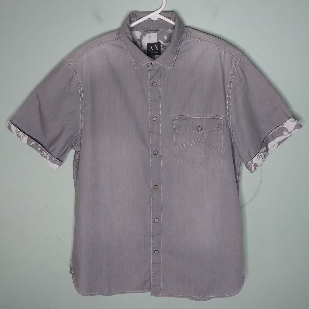 Armani Exchange Short Sleeve Pearl Snap Shirt